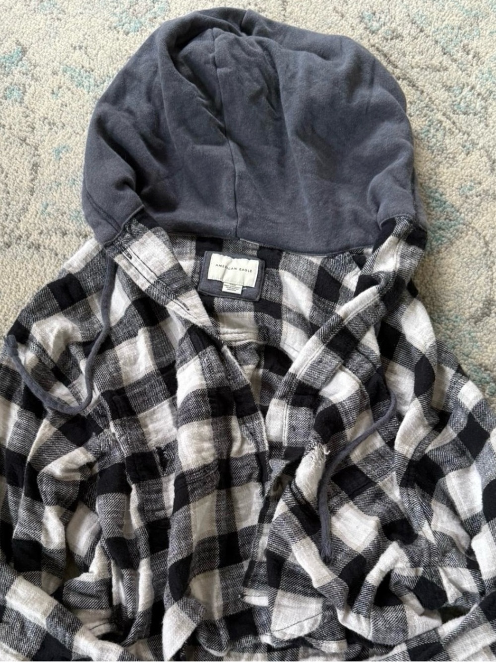 American Eagle Outfitters Black & White Plaid Hooded Flannel Jacket